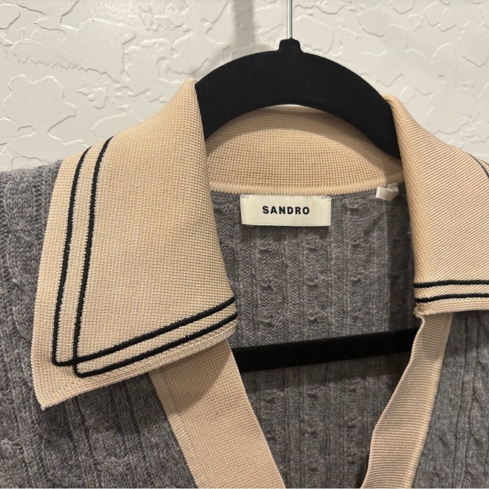 Sandro Nea Cable Knit Polo Collar Sweater - Picture 4 of 4